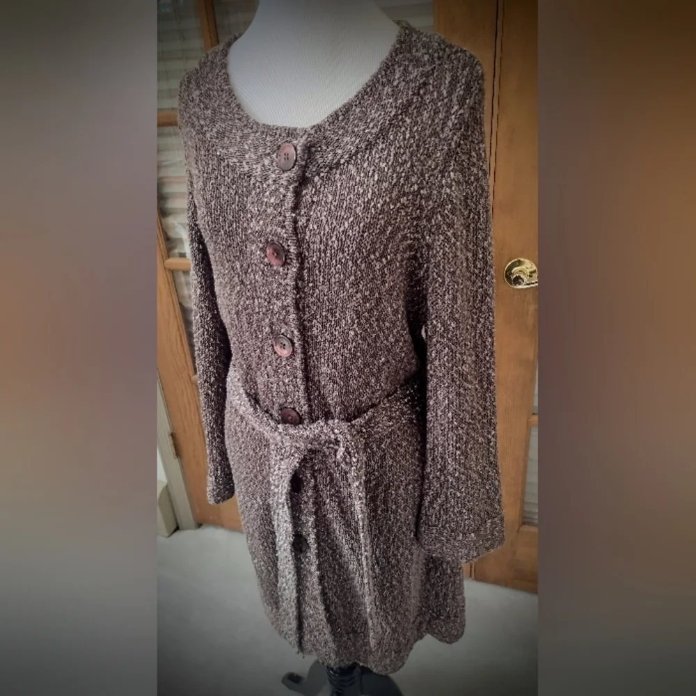 EUC Nordstrom Classiques Entier Belted Cardigan Duster, Heathered Brown, Large - Picture 5 of 12